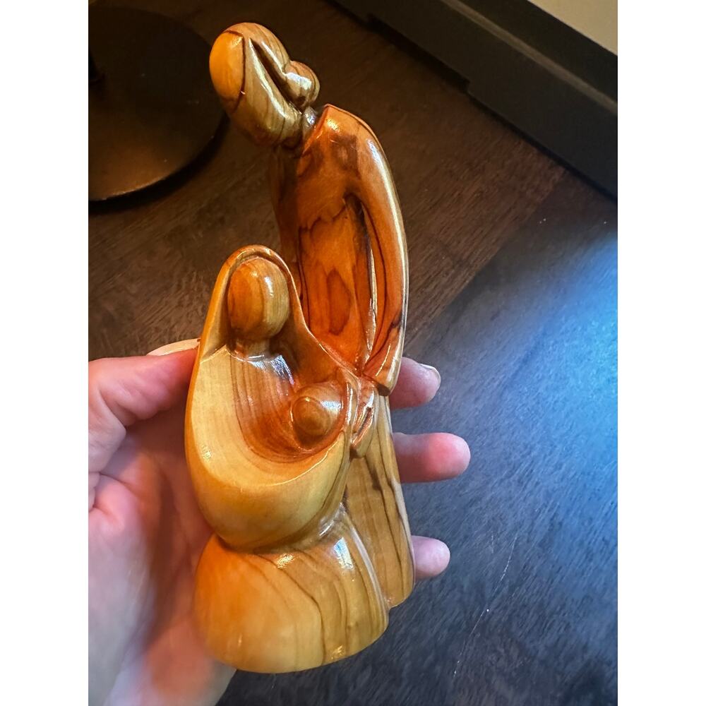 HOLY FAMILY OLIVE WOOD STATUE